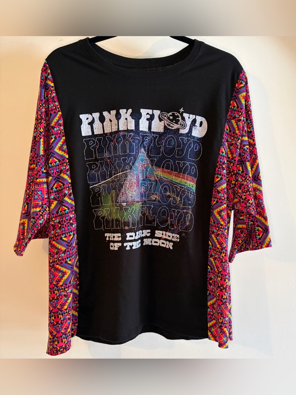Black Pink Floyd Upcycled Kimono Sleeves Women’s Large Oversized Graphic Tee